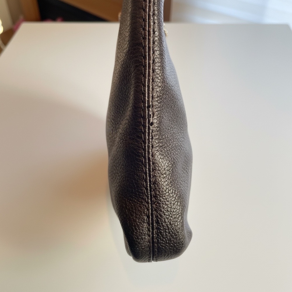 Michael Kors Pewter Metallic Leather Evening Clutch Silver Hardware Handle Bag - Picture 7 of 7